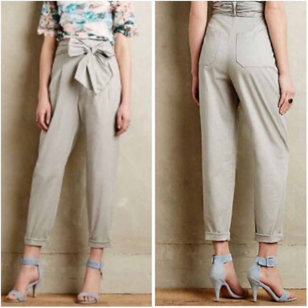 Anthropologie Cartonnier High Waisted Paperback Bow Sash Tie Belt Cropped Size 6